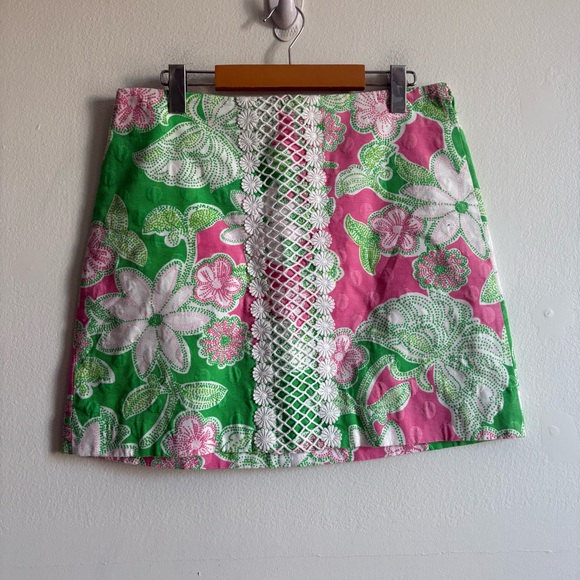 Lilly Pulitzer Sz 8 Original Cotton Tropical Pink Green Skirt - Picture 2 of 9